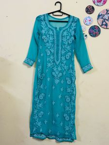 Beautiful Teal Chikankari Kurta