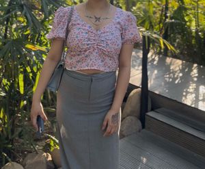 Cute Floral Puff Sleeve Ruched Top