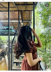 Chic Brown Puff Sleeve Midi Dress