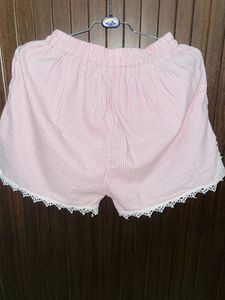 Pink Striped Sleep Shorts with Lace Trim