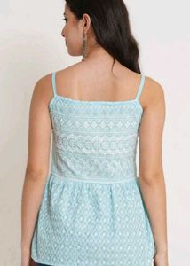 Padded Stunning Light Blue Embroidered Top
