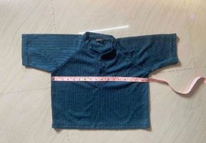 Teal Ribbed Cropped Henley Top