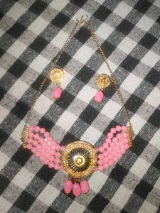 Pink Beaded Necklace &amp; Earring Set