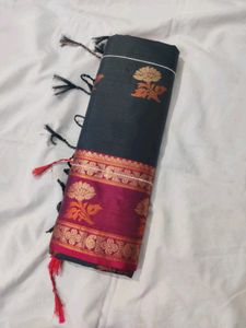 Elegant Black &amp; Red Soft Silk Allover Boota Saree