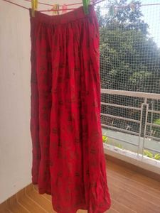 Printed Flared Red Ethic Skirt