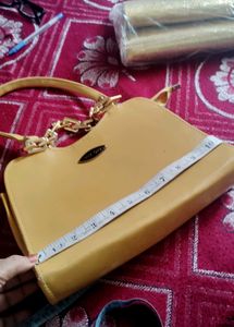 Mustard Yellow Shoulder Bag with Gold Chain