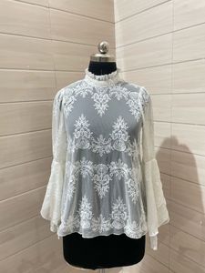 Sheer White Lace Bell Sleeve Top