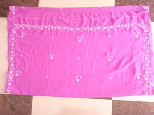 Embroidered Pink Cotton Saree