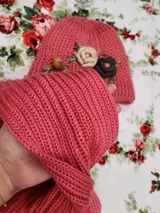 Chic Pink Knit Hat &amp; Scarf Set