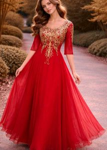 Stunning Red & Gold Embroidered Gown