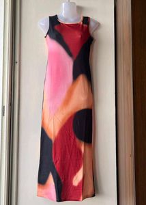 Abstract Print Sleeveless Maxi Dress (xs)