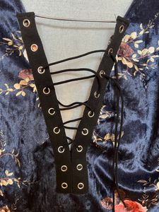 Navy Velvety Stretchable Bodysuit - Never Worn