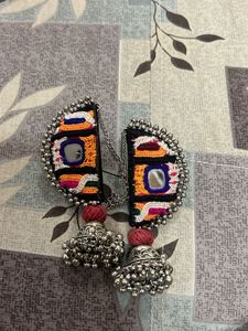 Boho Embroidered Jhumka Earrings