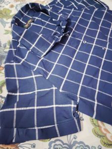 Blue Checked Tie-Front Shirt