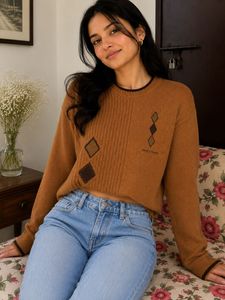Cozy Brown Argyle Sweater