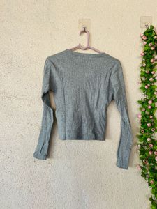 Grey Ribbed Button-Up Cardigan