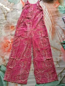 Chic Red Jumpsuit with White Print