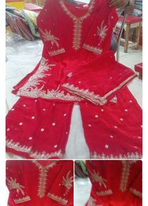 Stunning Red Embroidered Kurta Set