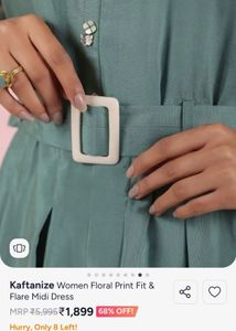Green Print Dress with Belt