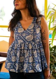 Blue Paisley Print Tiered Top