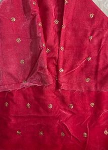 🆕Fabric Velvet : Beautiful Pink With Work 1 Metre