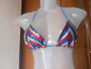 Sparkling Sequin Halter Bikini Top