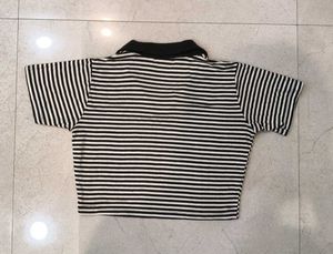 Striped Cropped Polo T-Shirt