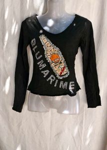 12254. Embellished Black Long Sleeve Top