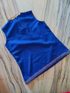 Royal Blue Embellished Neckline Top