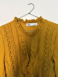Zara Mustard Yellow Ruffle Knit Top