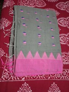 Grey Saree with Pink Border