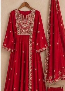 Red Embroidered Kurta Set with Dupatta