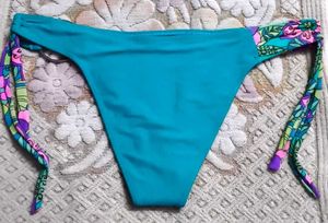 Teal Bikini Bottom with Floral Ties