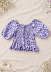 🌸 Lilac Gingham Smocked Puff Sleeve Top 💜