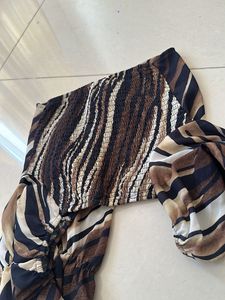 Trendy Animal Print Ruched Cropped Top
