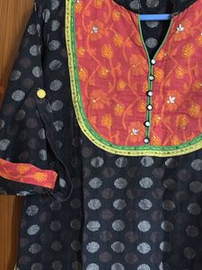 Stylish Black Kurta with Red Neckline