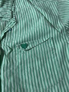 Mint Green Striped Button-Up Top
