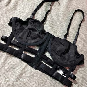 362510. Stylish Black Strappy Bustier Top