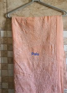 Peach lakhnavi embroidered cotton saree