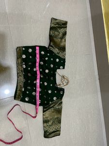 Organza Green Colour Half Saree
