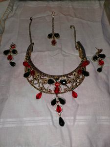 Necklace With Red And Black Beads