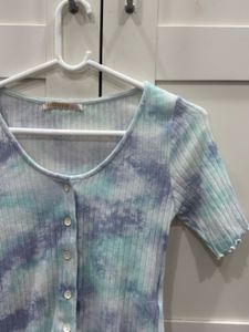 Tie-Dye Button-Up Cropped Top
