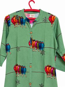 Green Bird Print Kurta