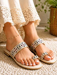 Floral Printed Toe Ring Flats