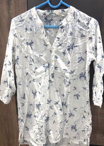 White Floral Print Tunic Top