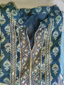 Elegant Teal &amp; Gold Embroidered Kurti