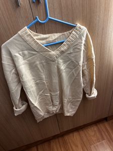 Cream V-Neck Knit Sweater