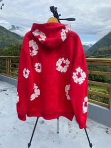 tear denim Red Hoodie with rubber puff