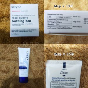 Sirona Rose Quartz Bathing Bar And Dove Beauty Moisture Conditioning Facial Cleanser.