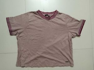 Mauve Ribbed Neck T-Shirt